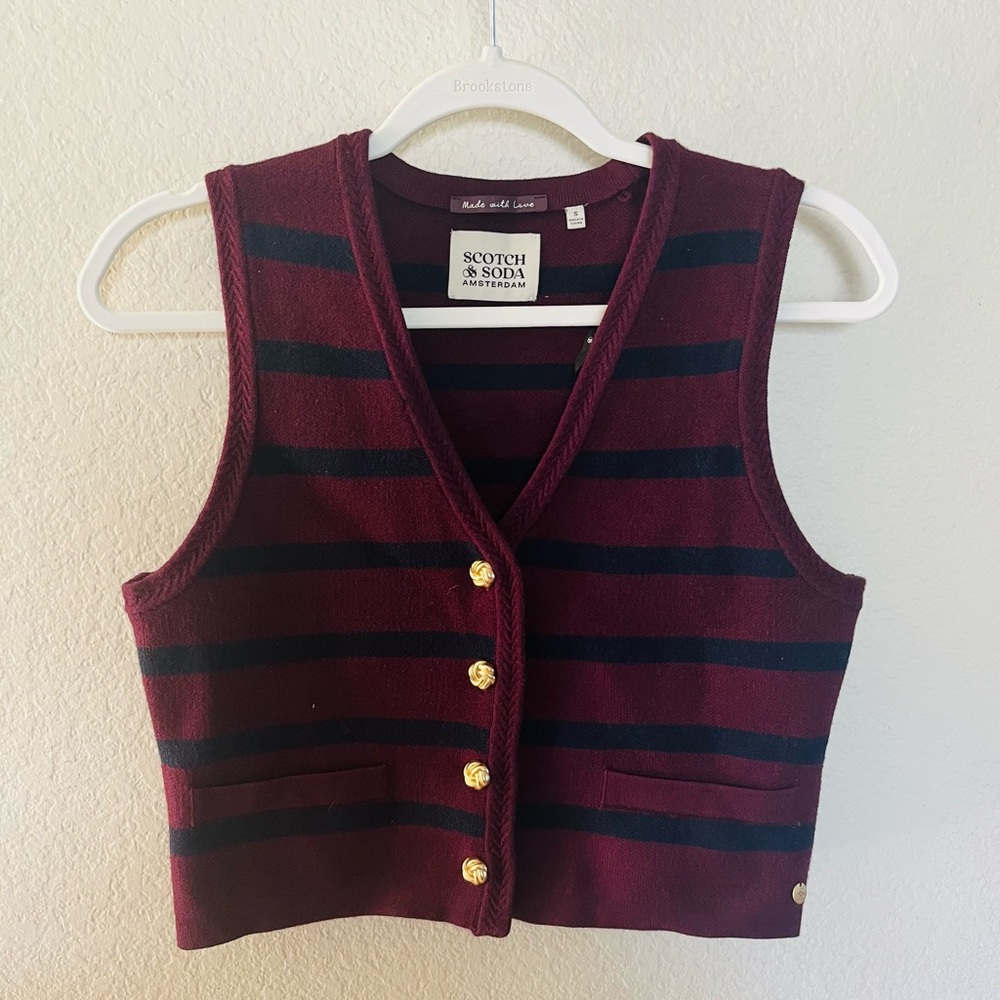 Scotch & Soda Burgundy and Navy Striped Knit Vest